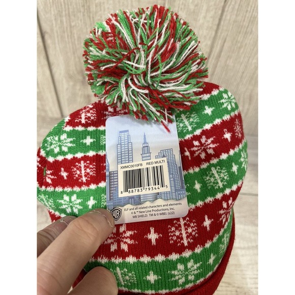 Buddy The Elf Themed Beanie Hat One Size Multi Color Pom Pom Rolled Bottom New - Picture 5 of 7